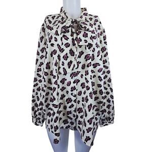 Eloquii Cream Black Pink Animal Novelty Print Business Work Women's Blouse 22